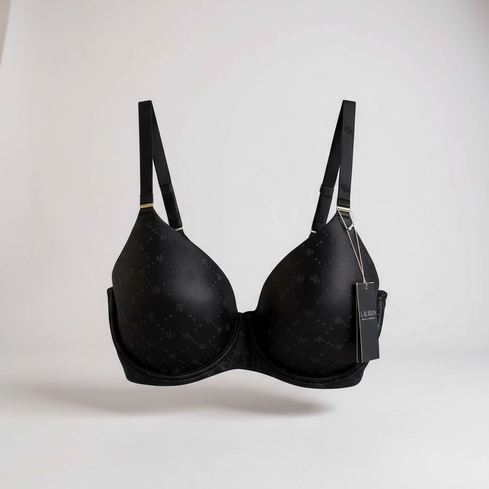 NWT Ralph Lauren Women’s Black RL Logo T- Shirt‎ Full Coverage Bra Padded